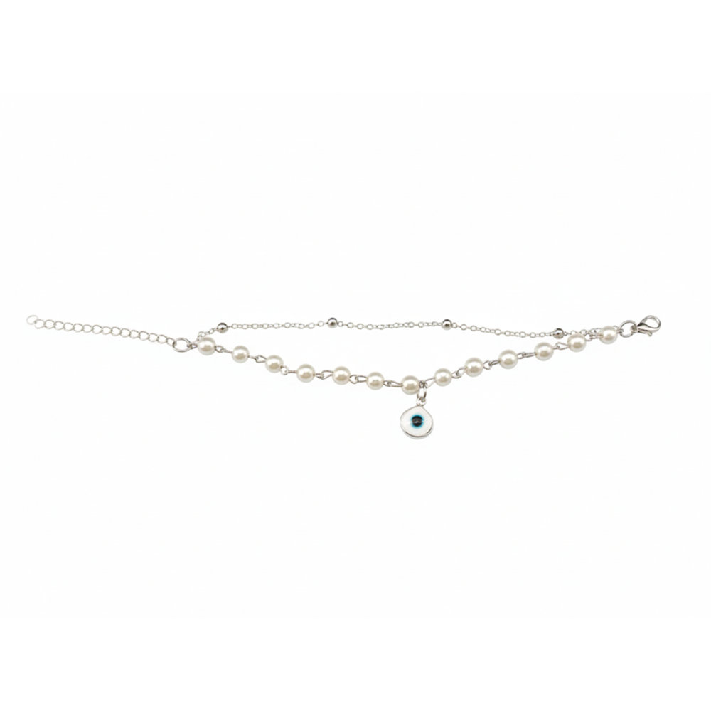 The99Jewel Silver Plated Evil Eye & Pearl Multi Layer Bracelet