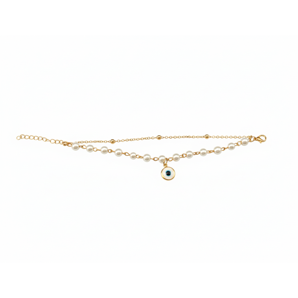 The99Jewel Gold Plated Evil Eye & Pearl Multi Layer Bracelet
