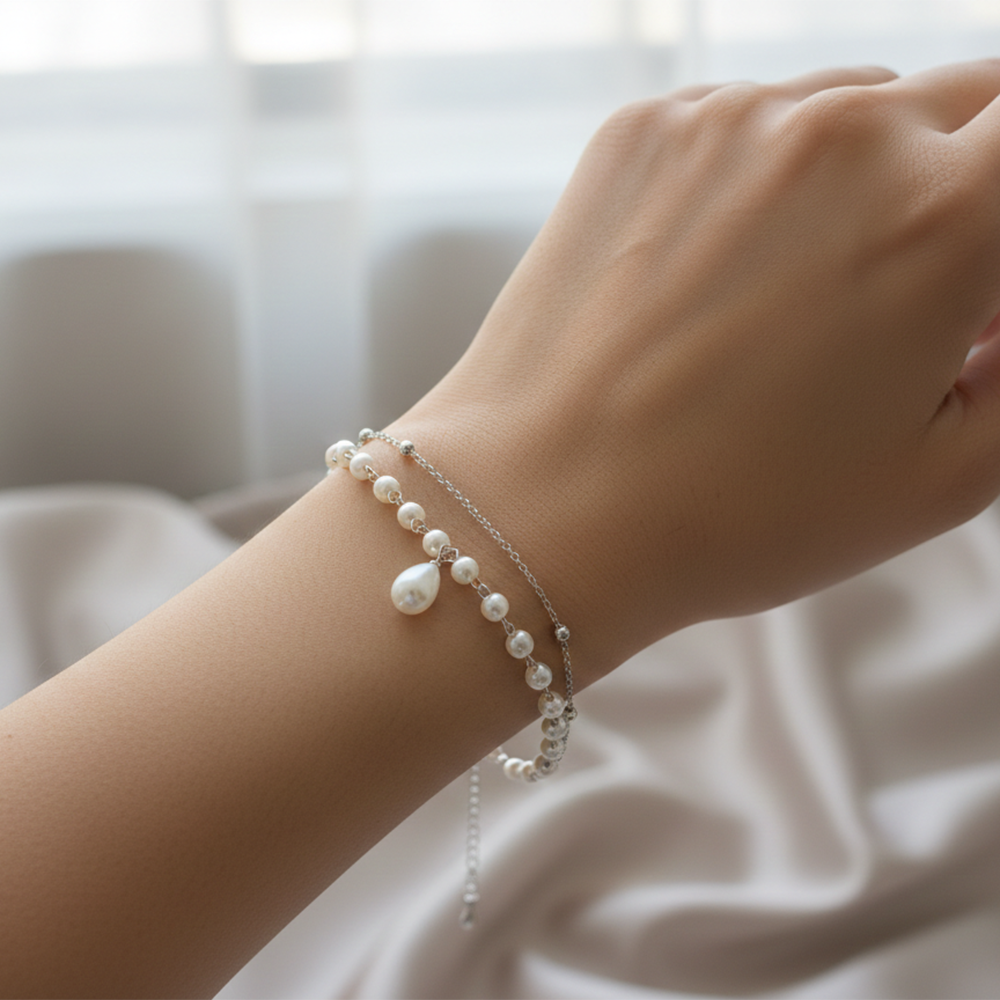 The99Jewel Silver Plated Pearl Multi Layer Bracelet
