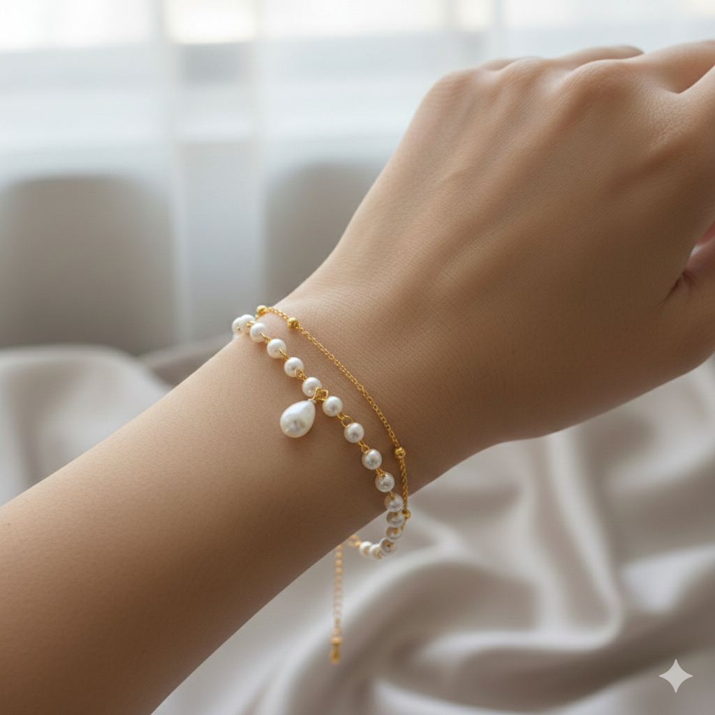 The99Jewel Gold Plated Pearl Multi Layer Bracelet