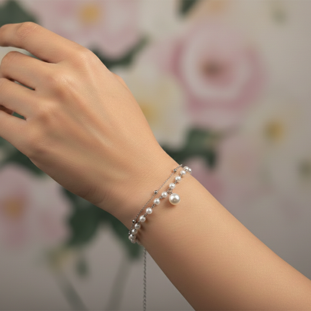 The99Jewel Silver Plated Pearl Multi Layer Bracelet