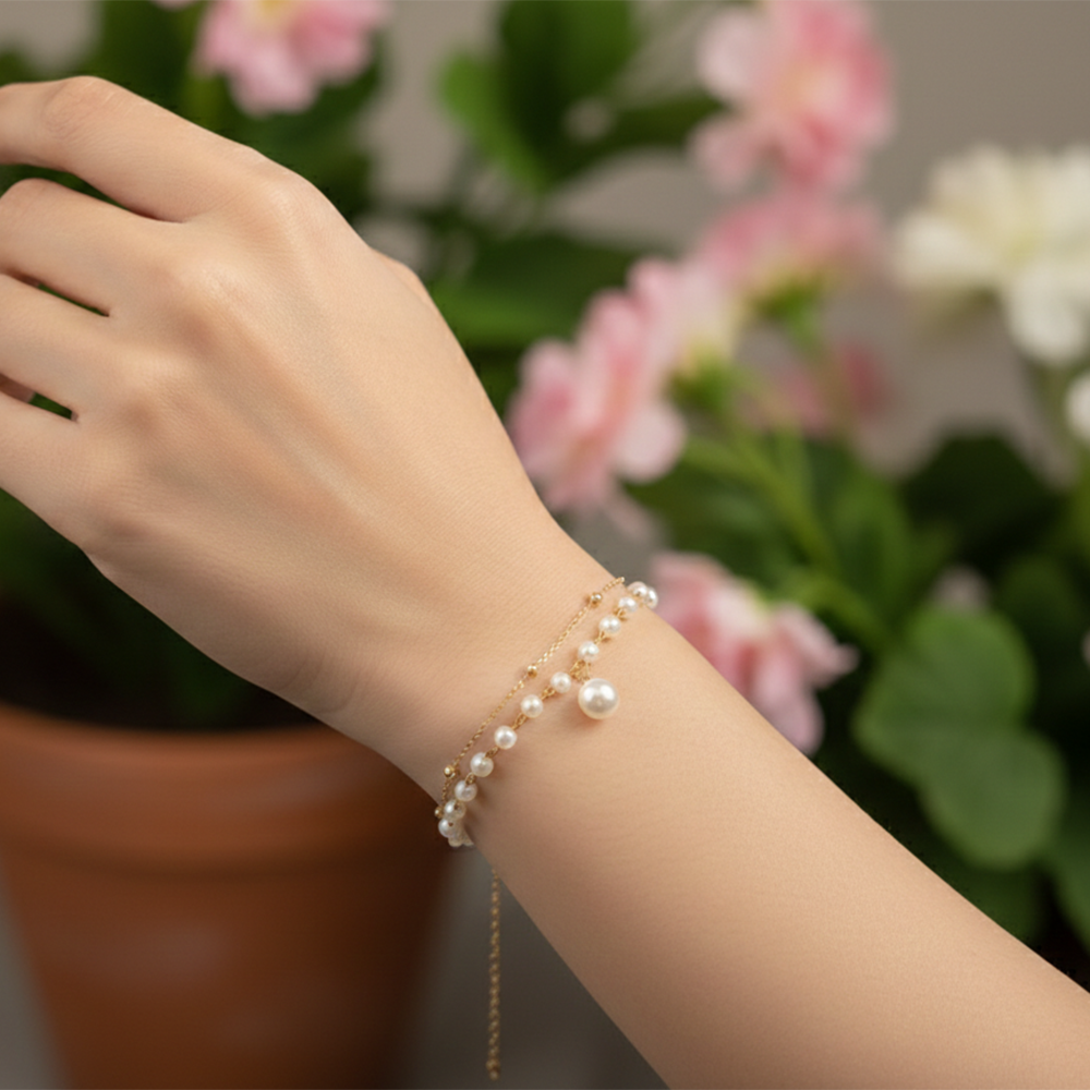 The99Jewel Gold Plated Pearl Multi Layer Bracelet