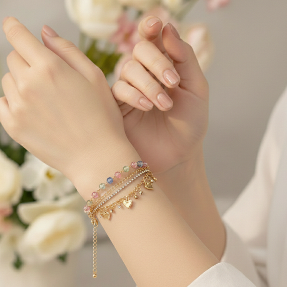 The99Jewel Gold Plated Assorted Charms Multi Layer Bracelet