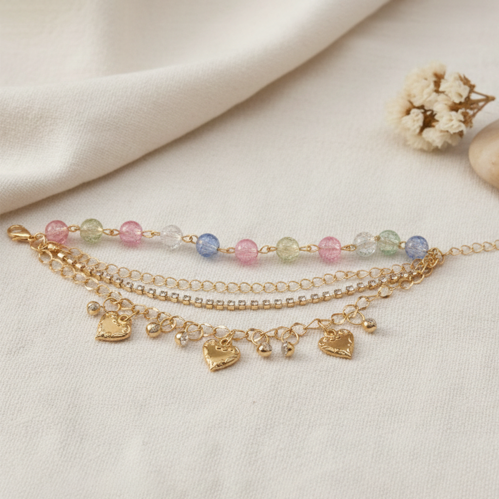 The99Jewel Gold Plated Assorted Charms Multi Layer Bracelet