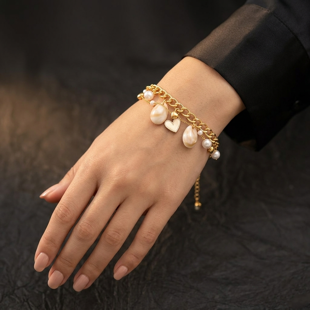 The99Jewel Gold Plated Heart And Shell Stylish Bracelets