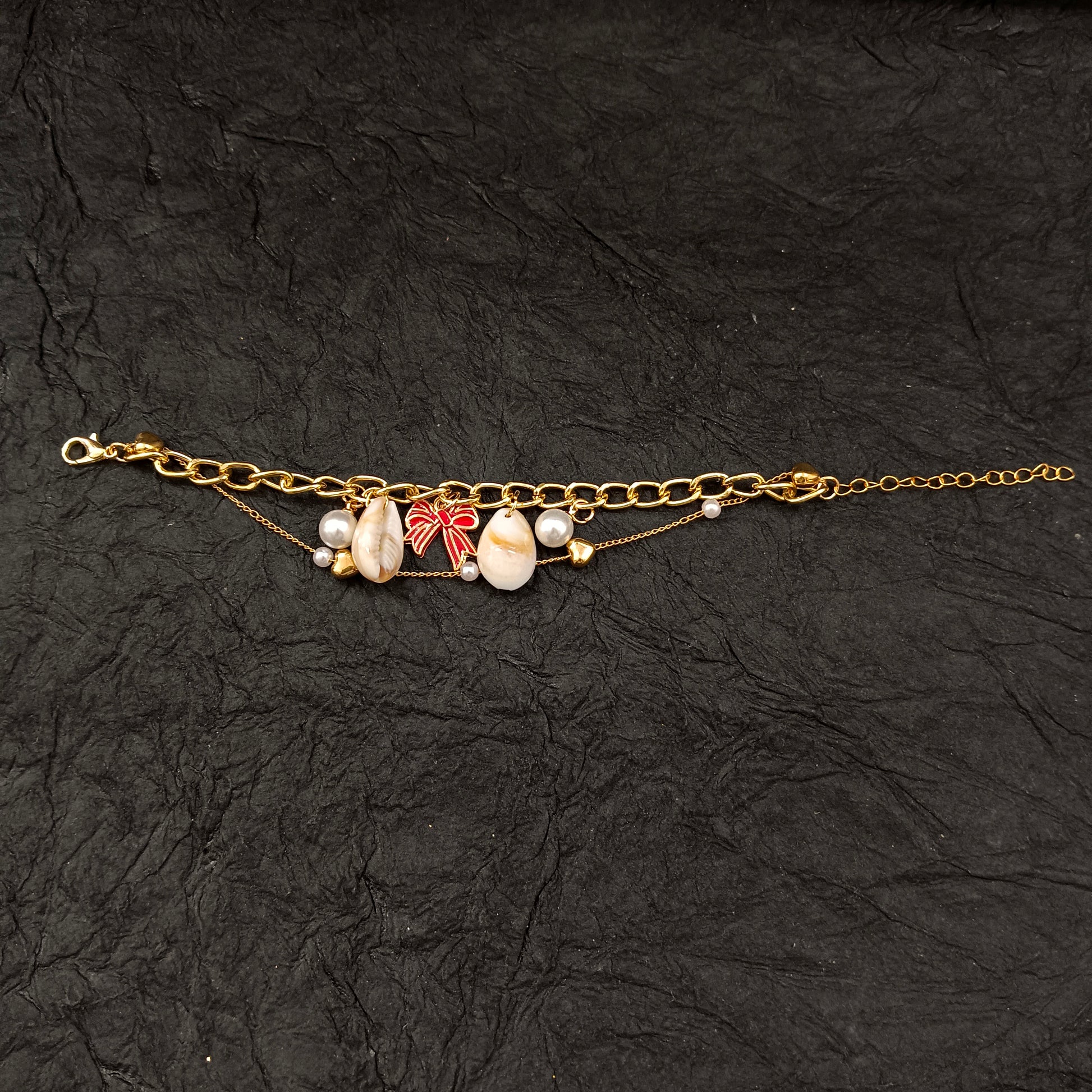 The99Jewel Gold Plated Red Bow And Shell Stylish Bracelets