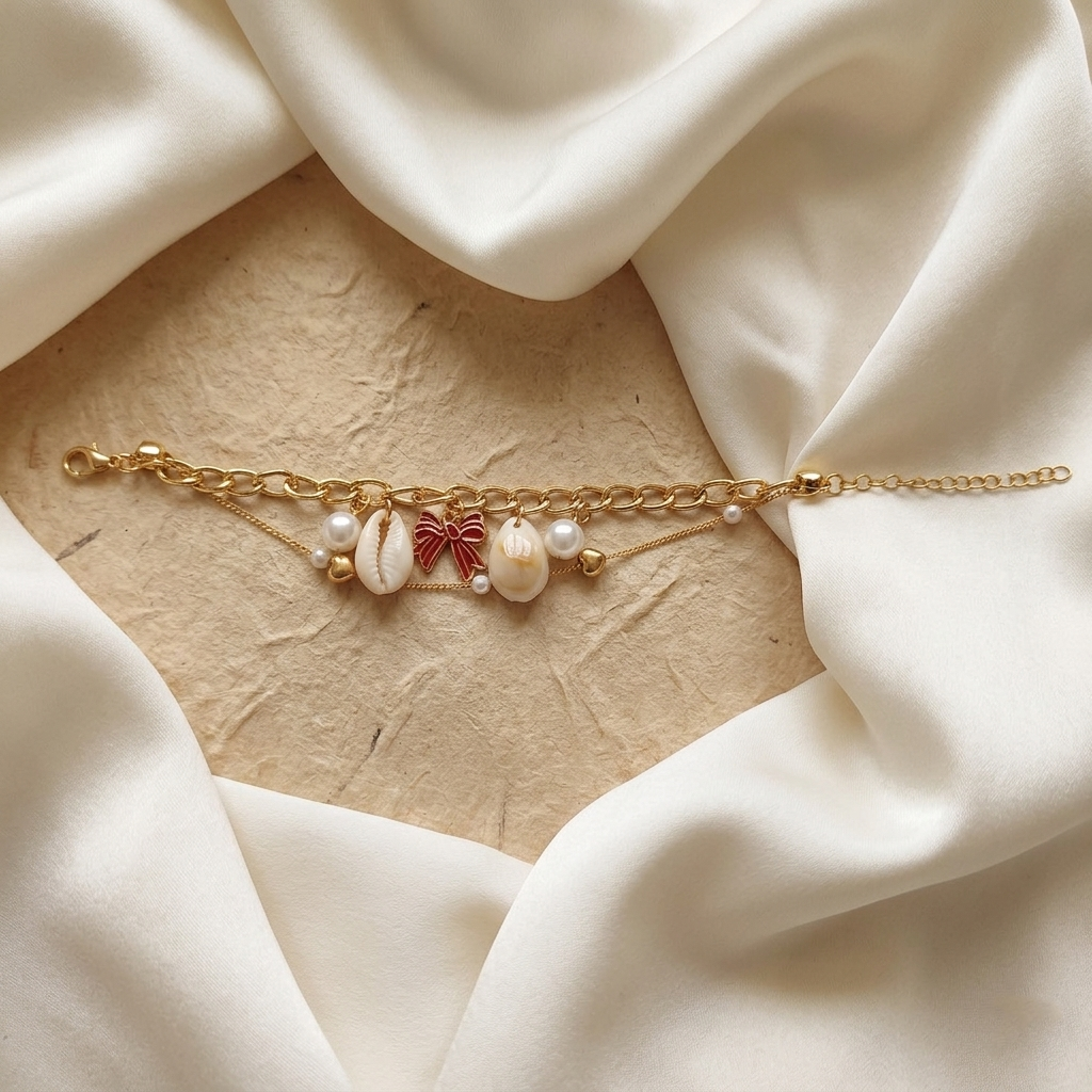 The99Jewel Gold Plated Red Bow And Shell Stylish Bracelets