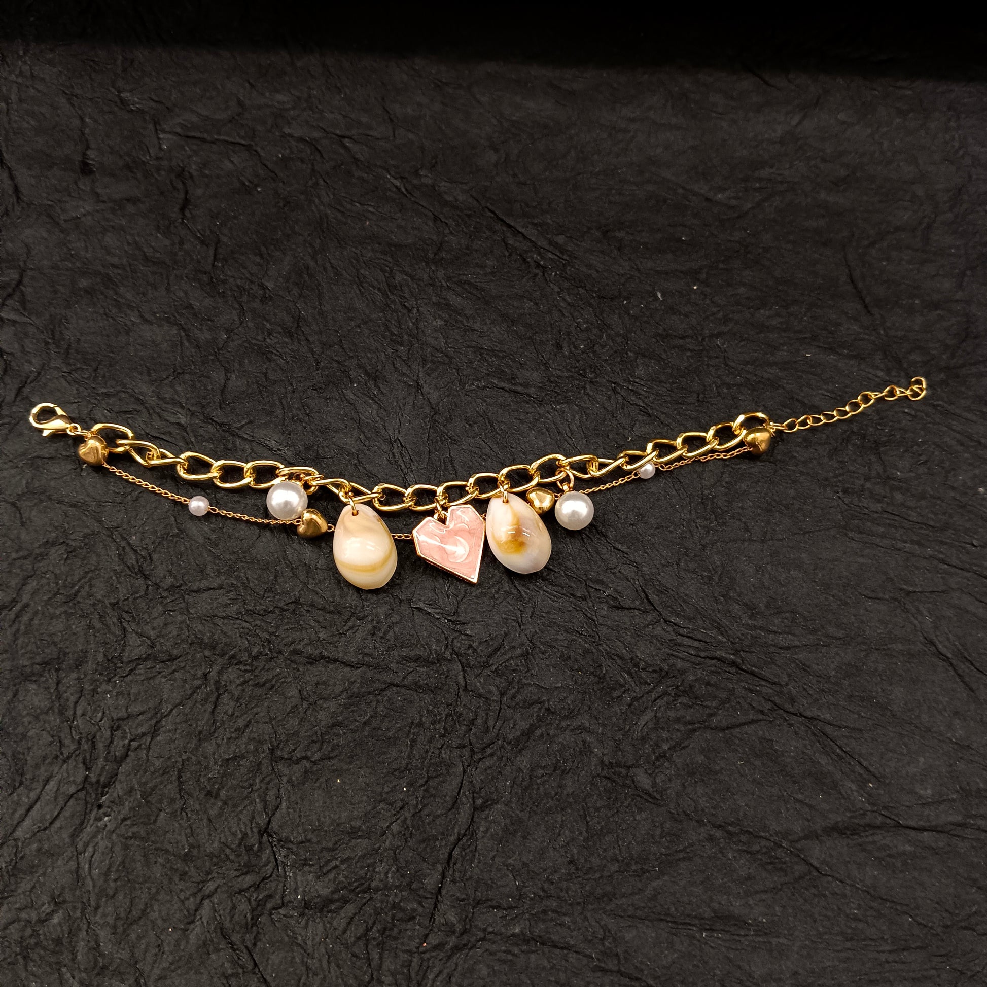 The99Jewel Gold Plated Peach Heart And Shell Stylish Bracelets