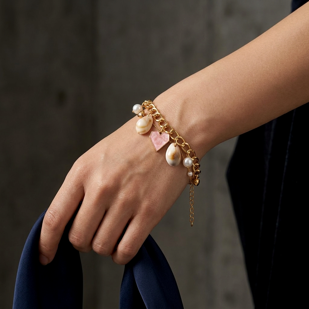 The99Jewel Gold Plated Peach Heart And Shell Stylish Bracelets