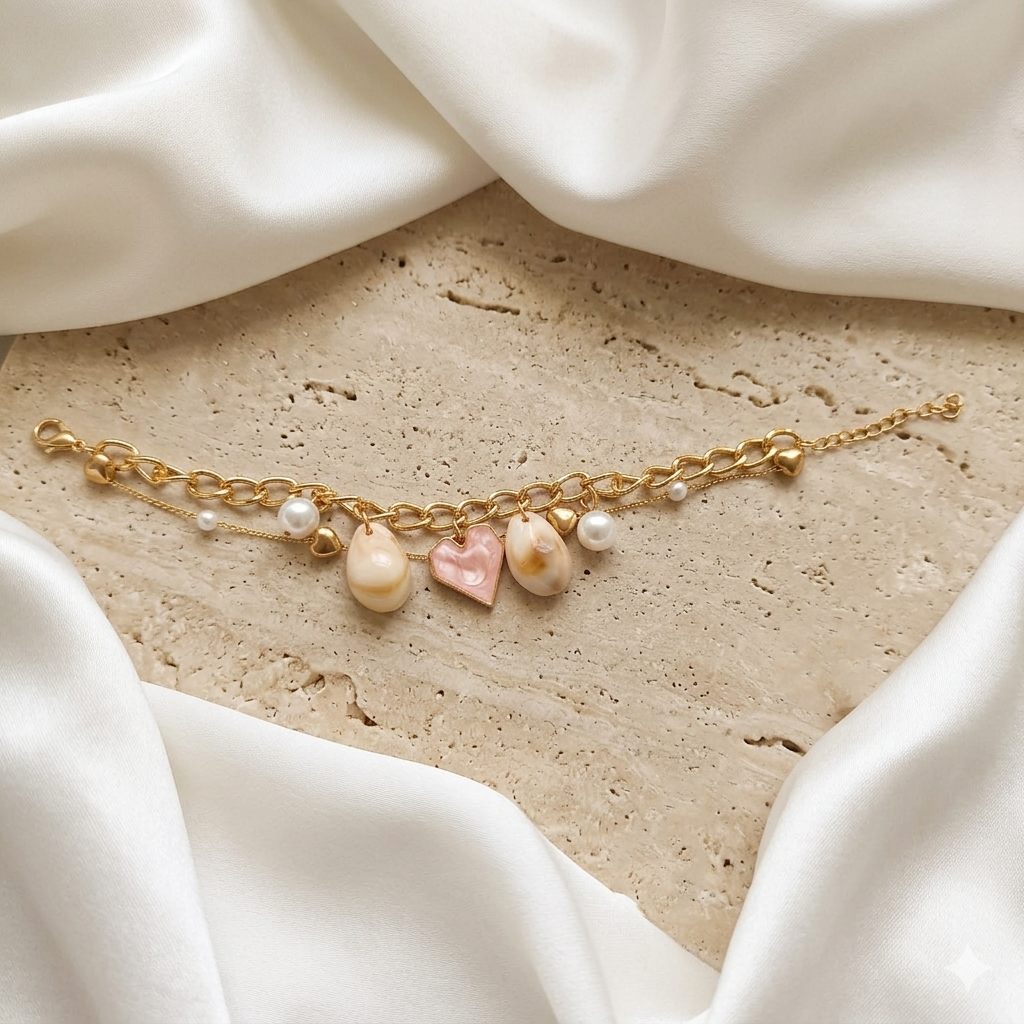 The99Jewel Gold Plated Peach Heart And Shell Stylish Bracelets