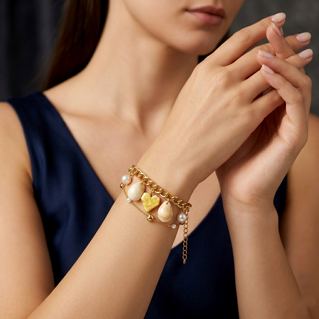 The99Jewel Gold Plated Yellow HeartAnd Shell Stylish Bracelets