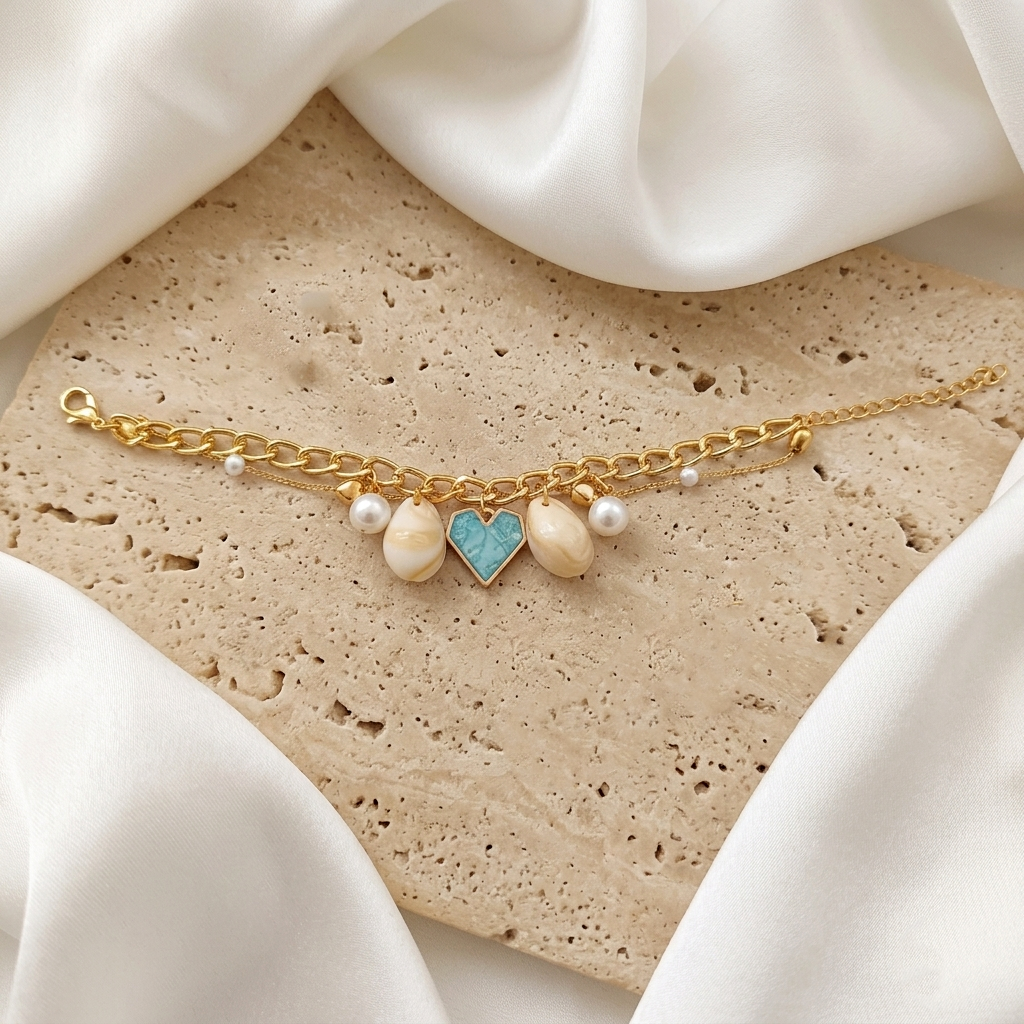 The99Jewel Gold Plated Light Blue Heart And Shell Stylish Bracelets