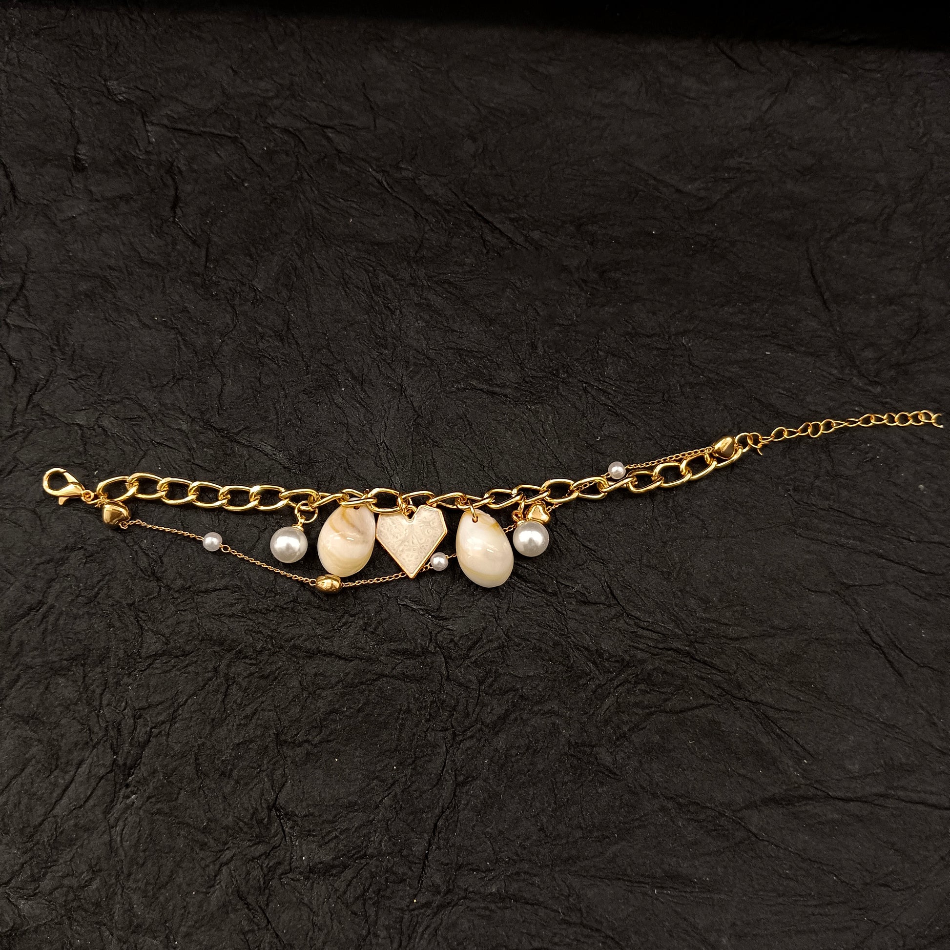 The99Jewel Gold Plated White Heart And Shell Stylish Bracelets