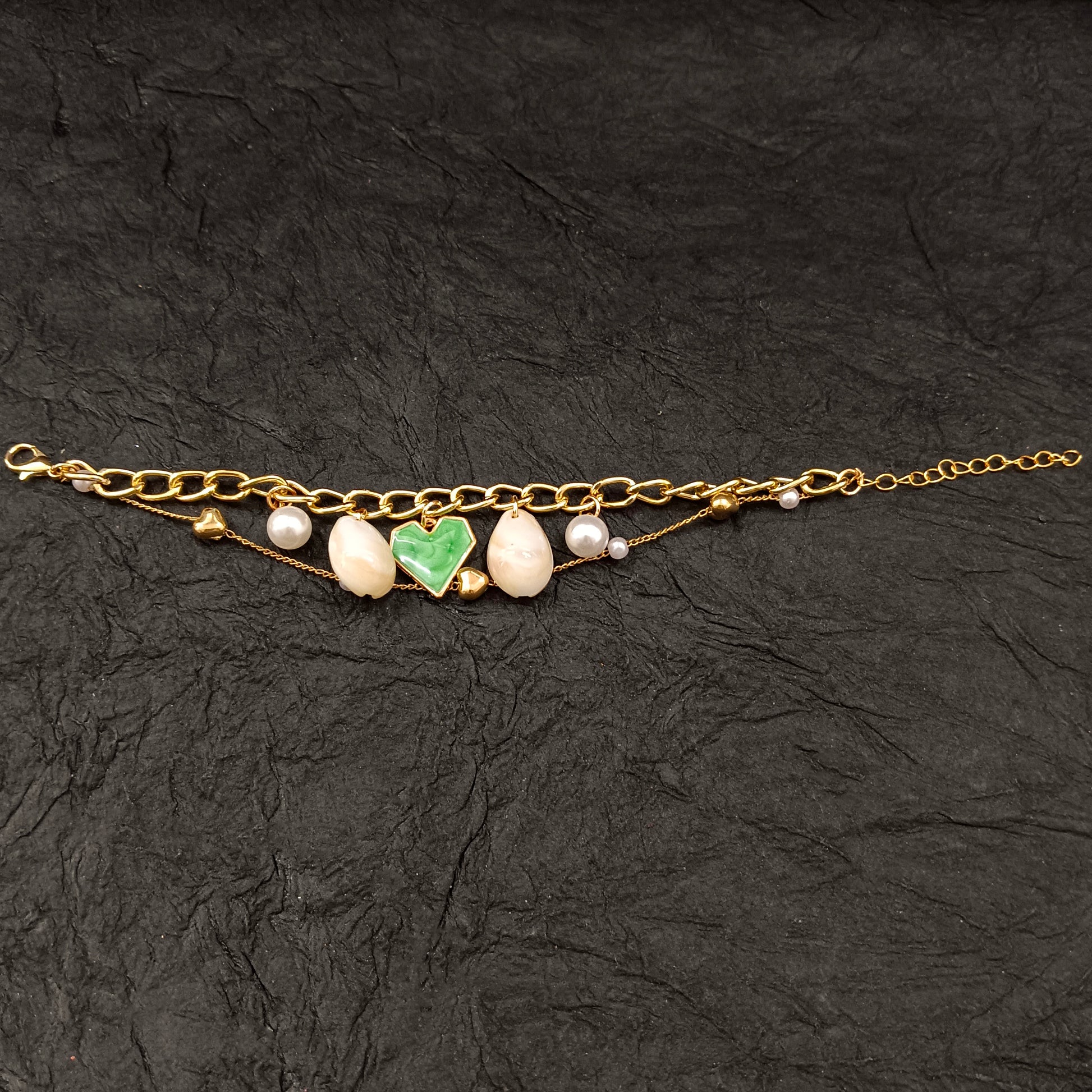 The99Jewel Gold Plated Green Heart And Shell Stylish Bracelets