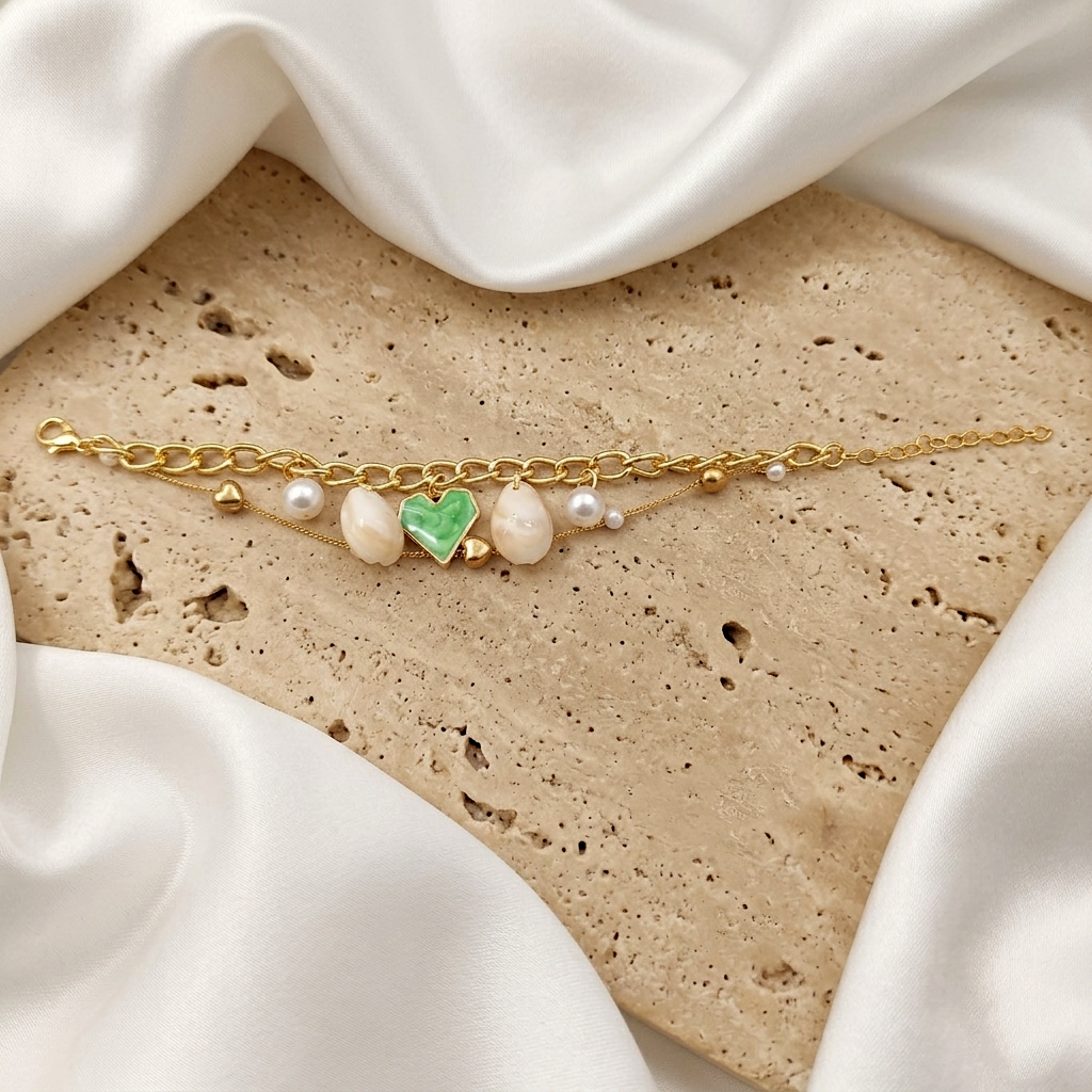 The99Jewel Gold Plated Green Heart And Shell Stylish Bracelets