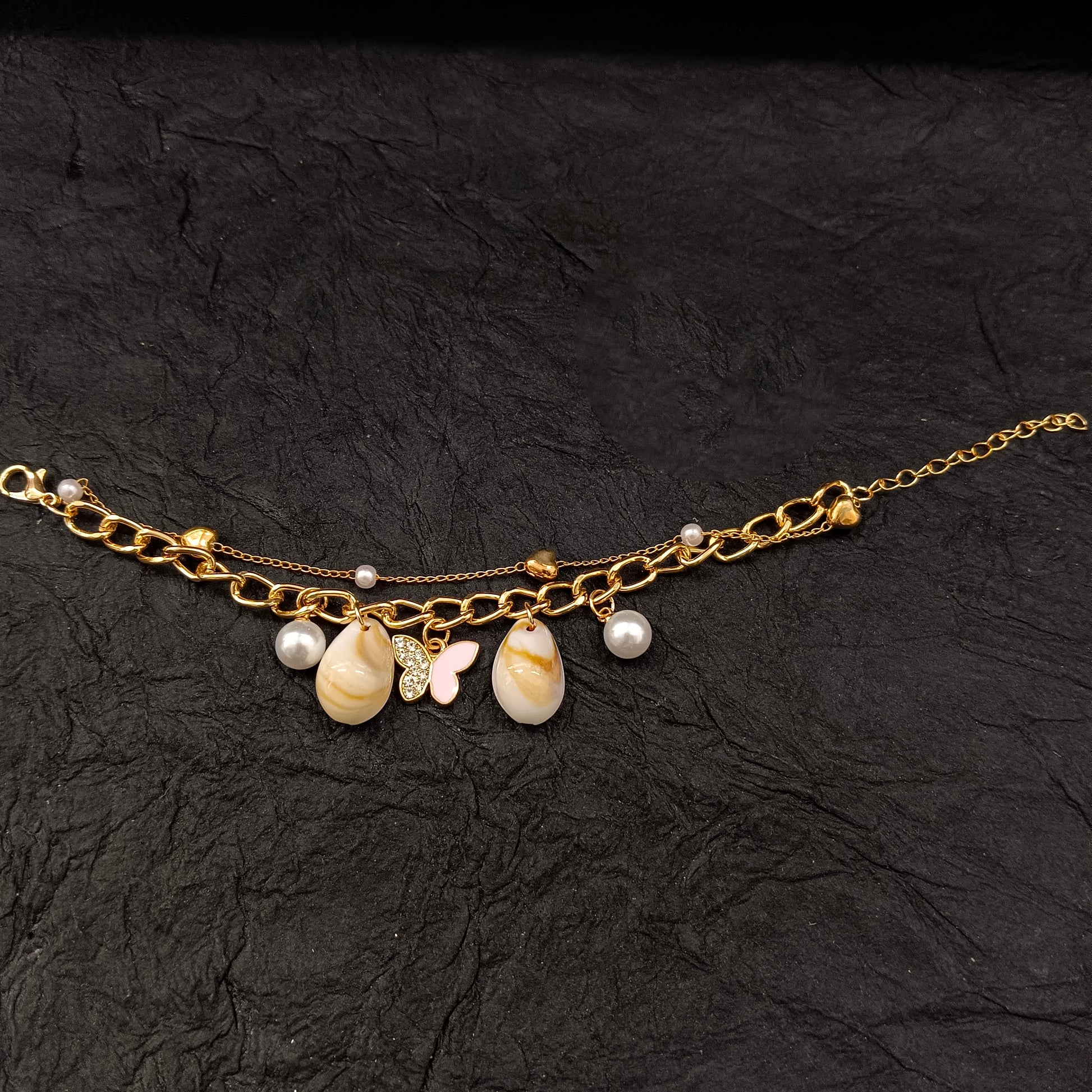 The99Jewel Gold Plated Pink Butterfly And Shell Stylish Bracelets