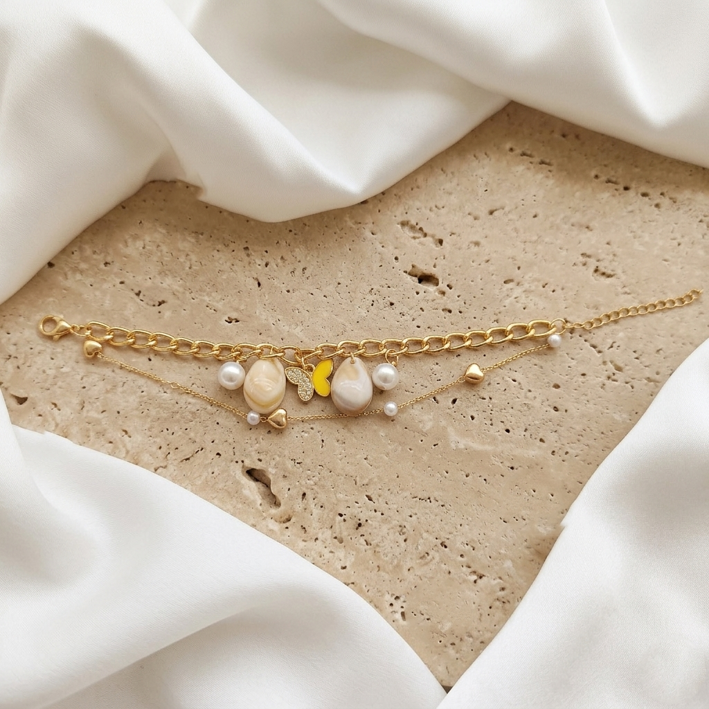 The99Jewel Gold Plated Yellow Butterfly And Shell Stylish Bracelets