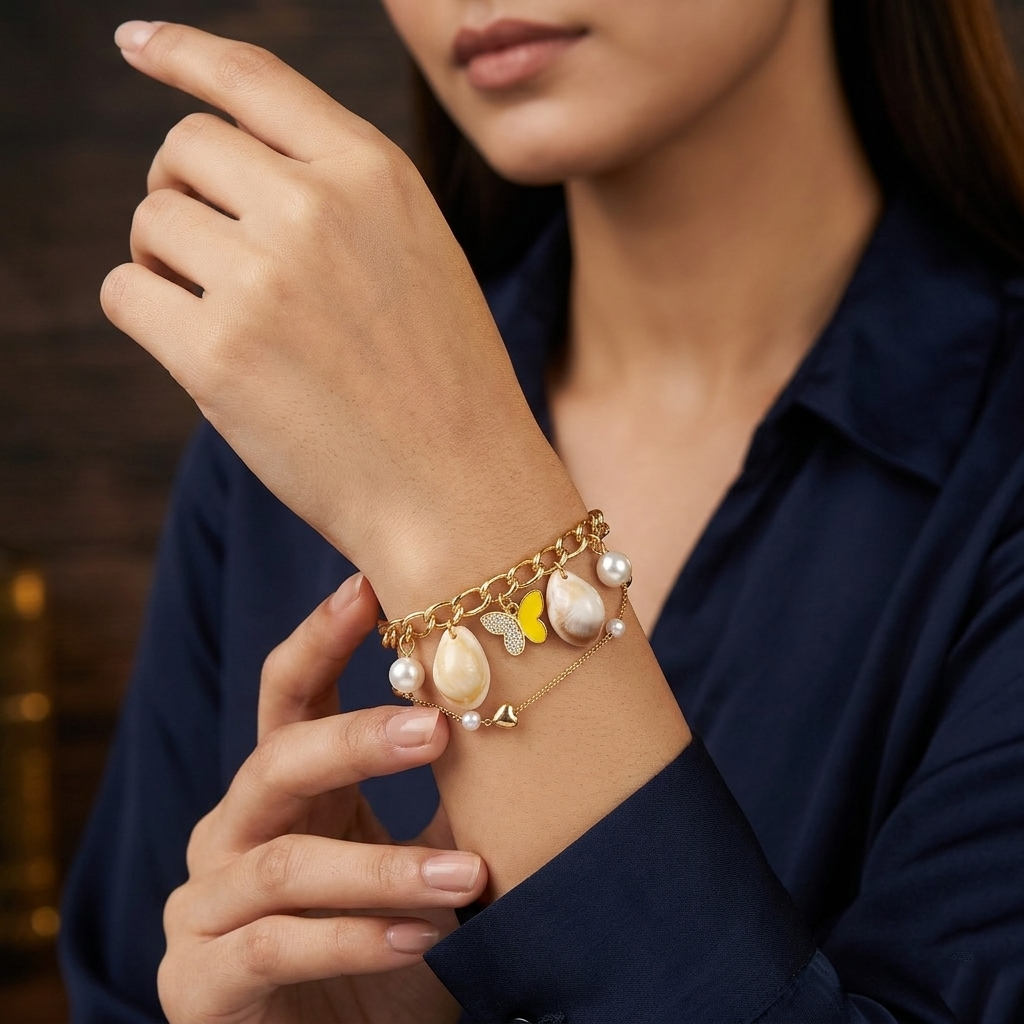 The99Jewel Gold Plated Yellow Butterfly And Shell Stylish Bracelets