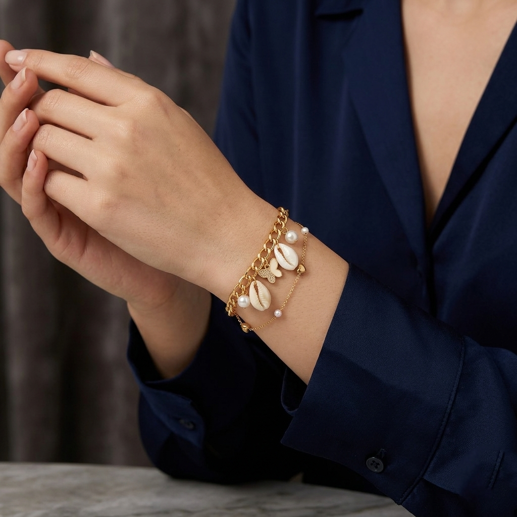 The99Jewel Gold Plated White ButterflyAnd Shell Stylish Bracelets