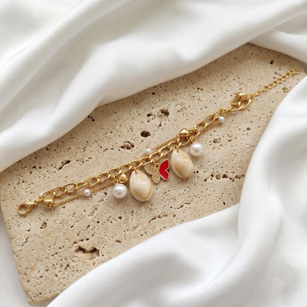 The99Jewel Gold Plated Red ButterflyAnd Shell Stylish Bracelets