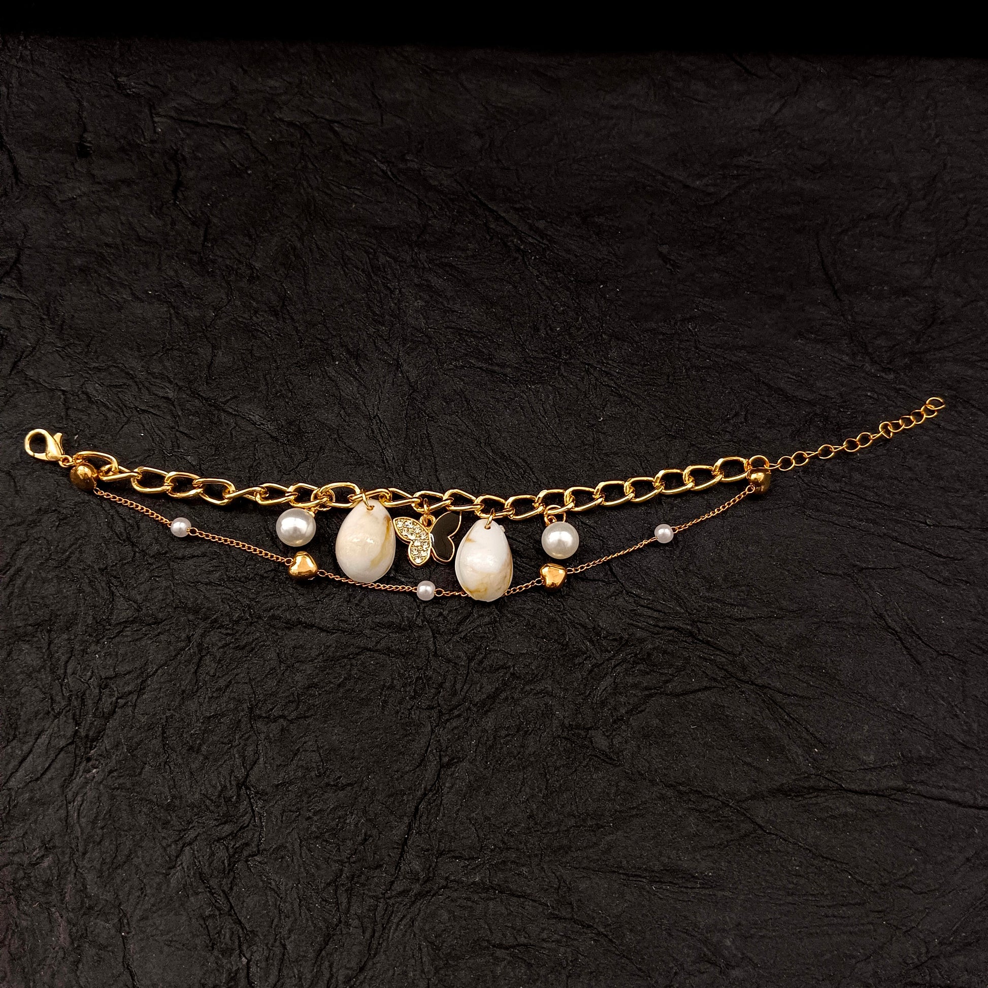 The99Jewel Gold Plated Black Butterfly And Shell Stylish Bracelets