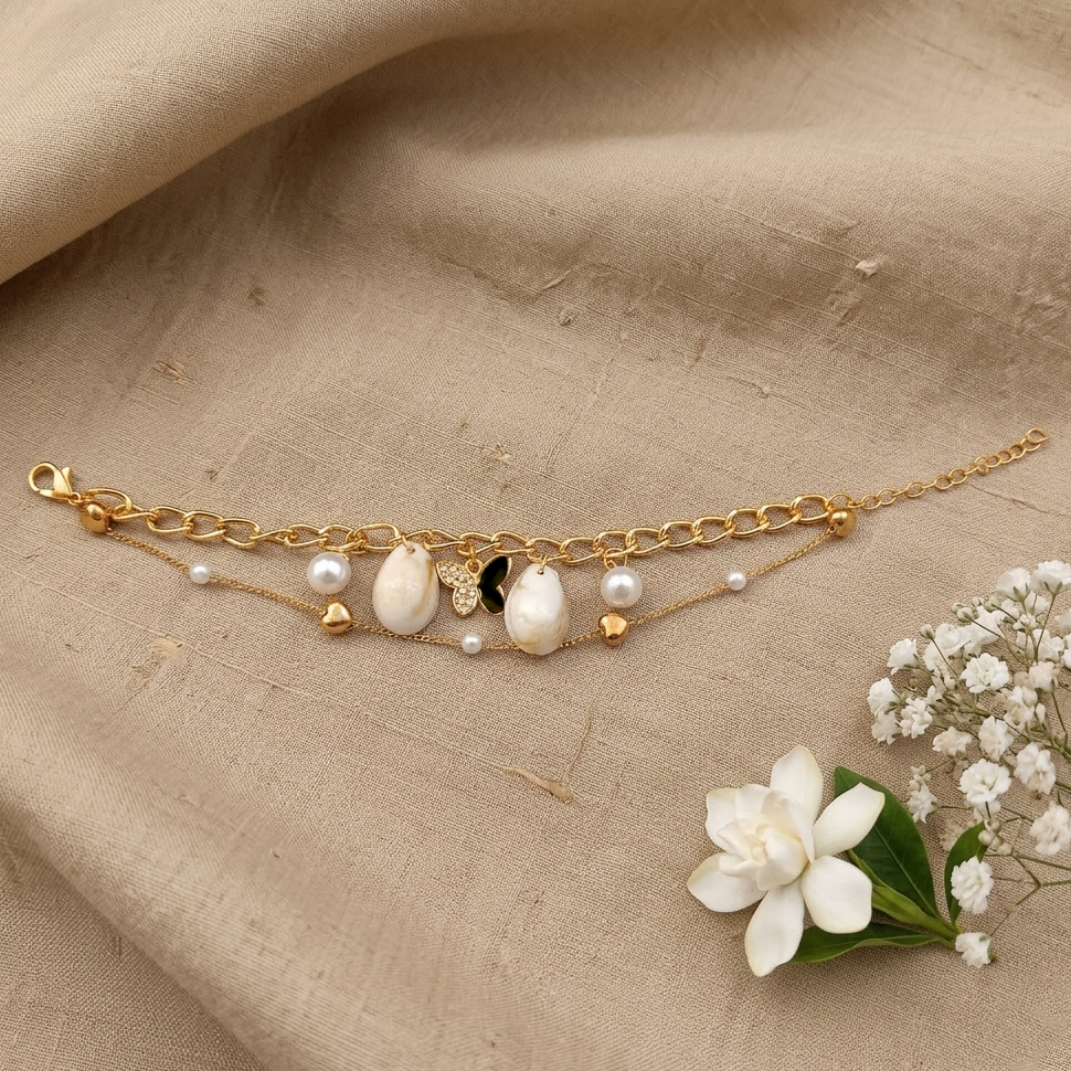 The99Jewel Gold Plated Black Butterfly And Shell Stylish Bracelets