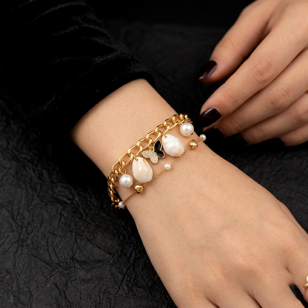 The99Jewel Gold Plated Black Butterfly And Shell Stylish Bracelets