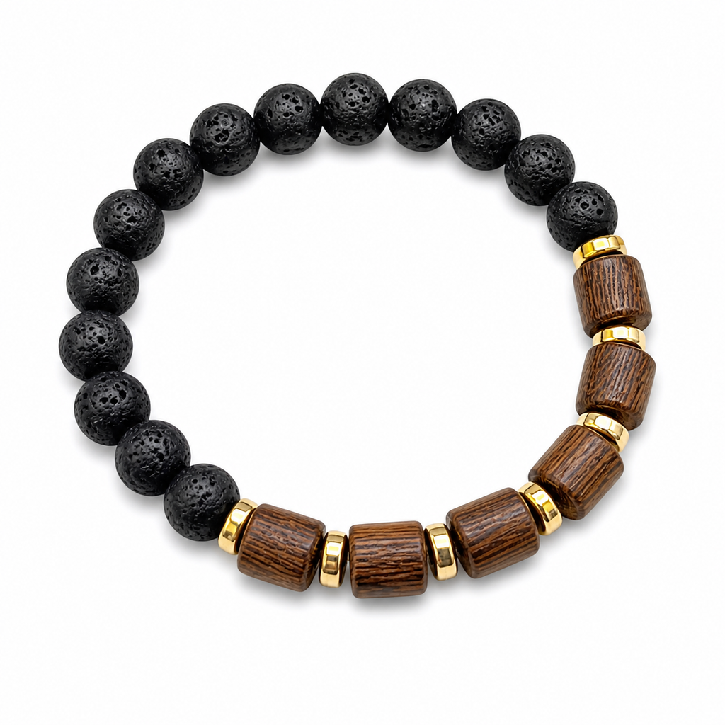 The99Jewel Natural Lava Bead And Wooden Bracelet For Mens
