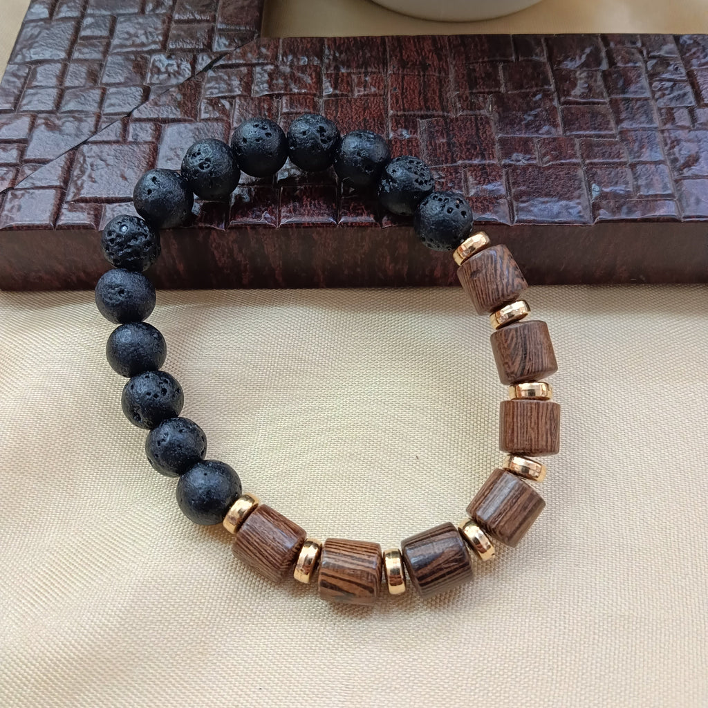 The99Jewel Natural Lava Bead And Wooden Bracelet