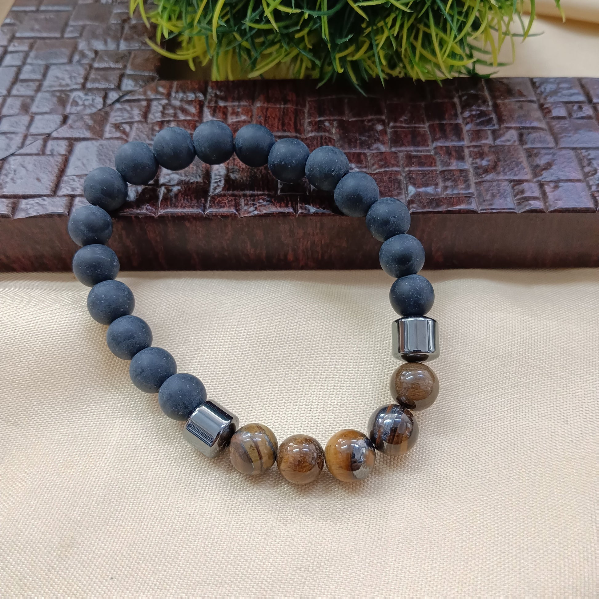 The99Jewel Tiger Eye And Black Beads Bracelet