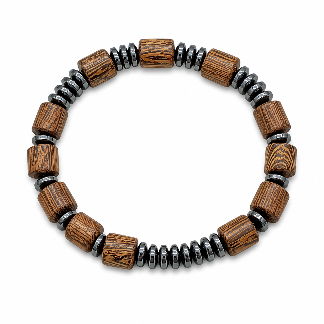 The99Jewel Classic Hematite Wooden Stretch Bracelet For Mens