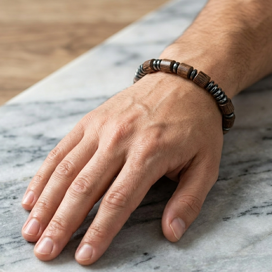 The99Jewel Classic Hematite Wooden Stretch Bracelet For Mens