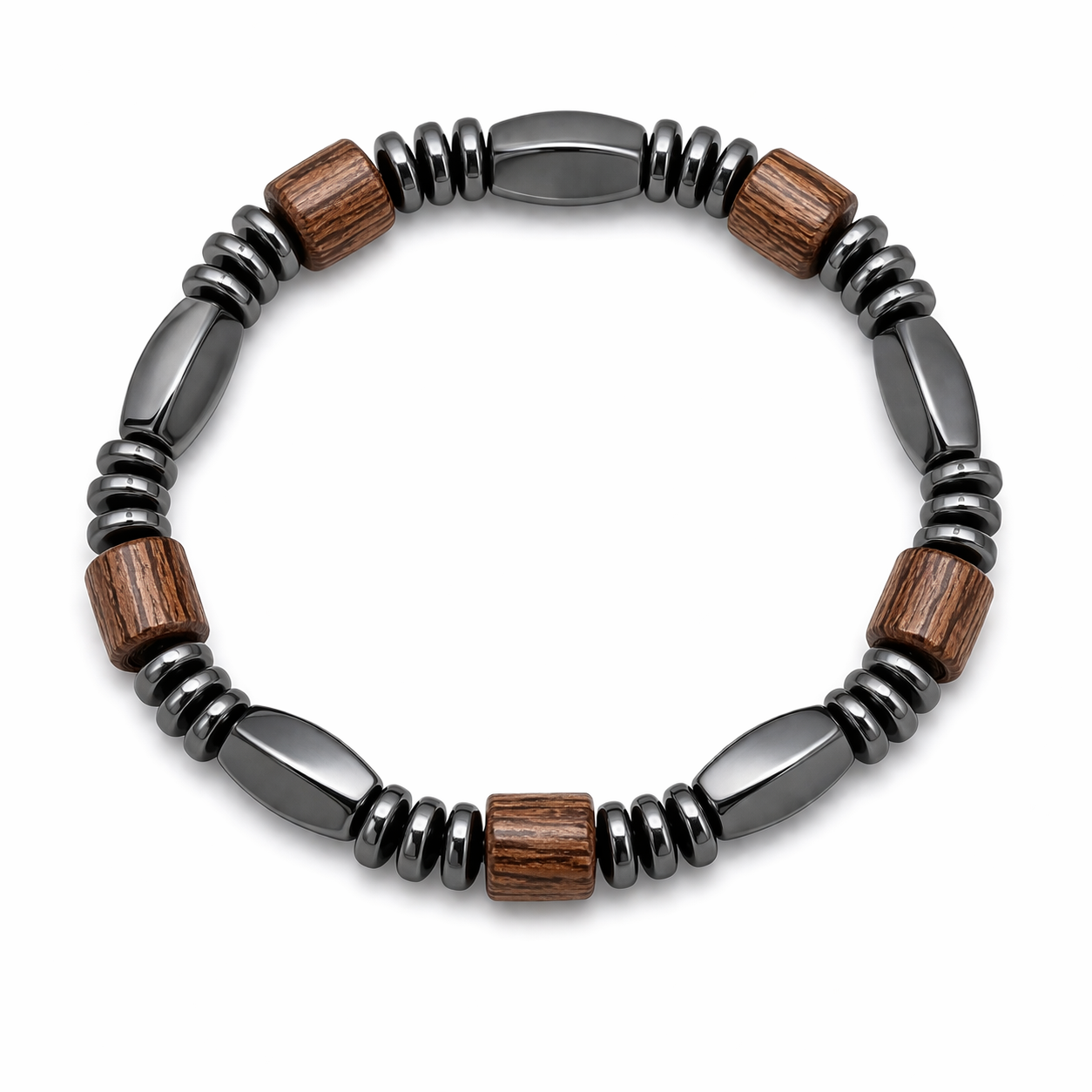The99Jewel Classic Hematite Wooden Stretch Bracelet For Mens