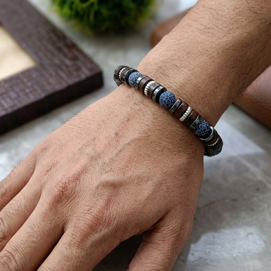 The99Jewel Natural Bead And Wooden Bracelet For Mens