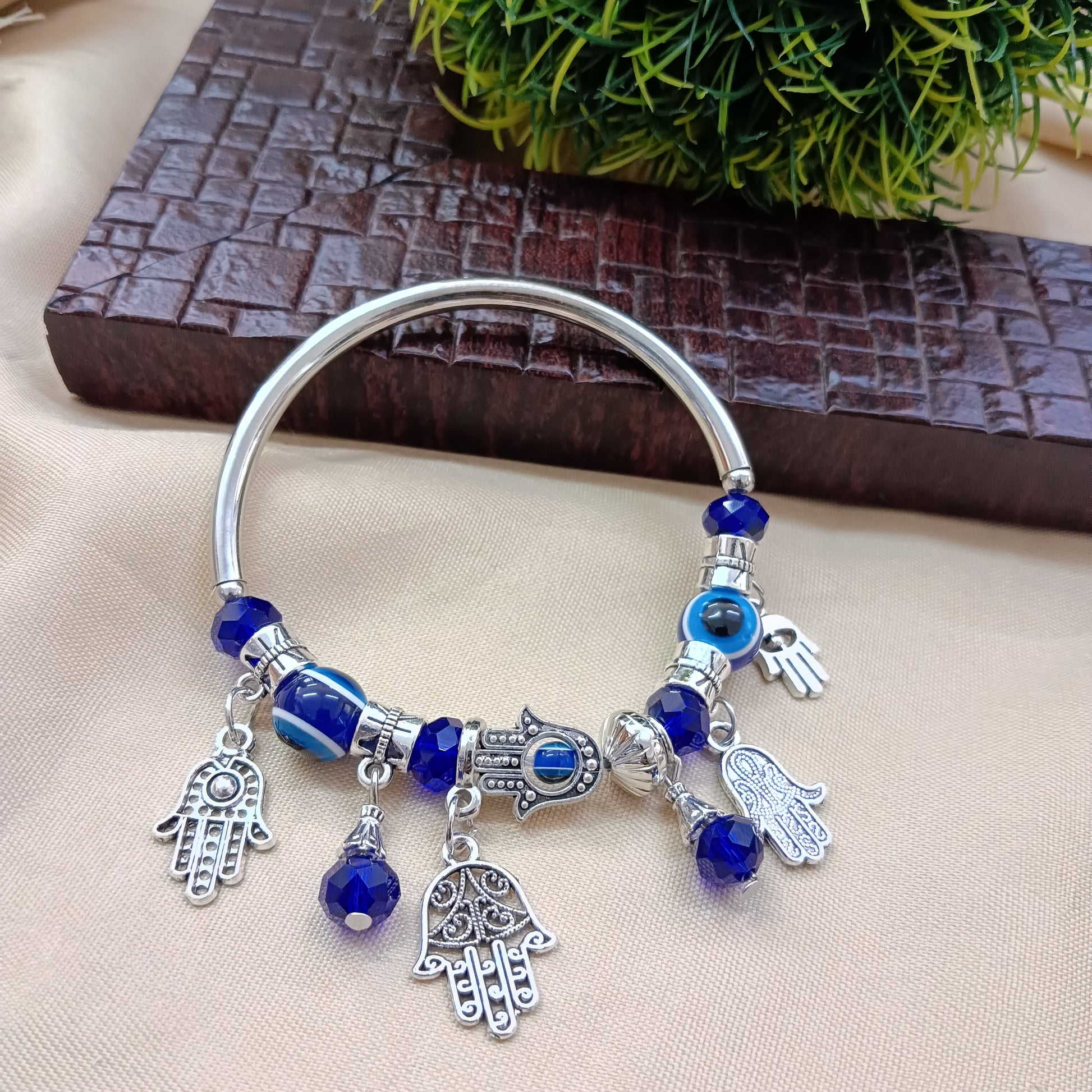 The99Jewel Blue Evil Eye Charm Hamsa Hand Bracelet