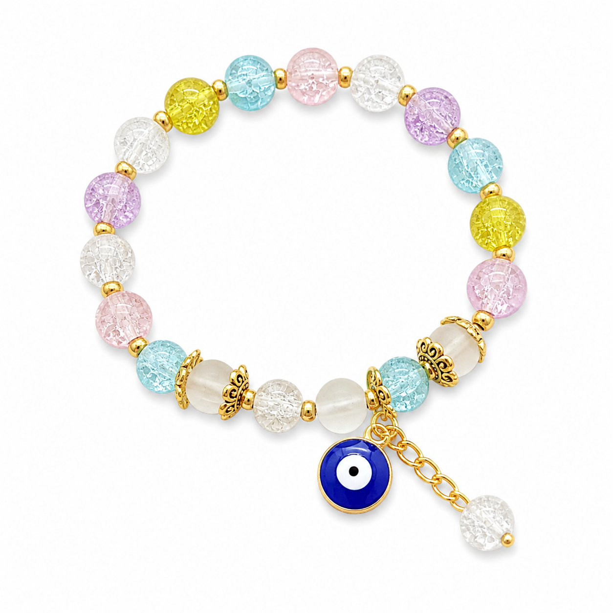 The99Jewel Colorful Crackle Glass Beads Evil Eye Bracelet For Women & Girls