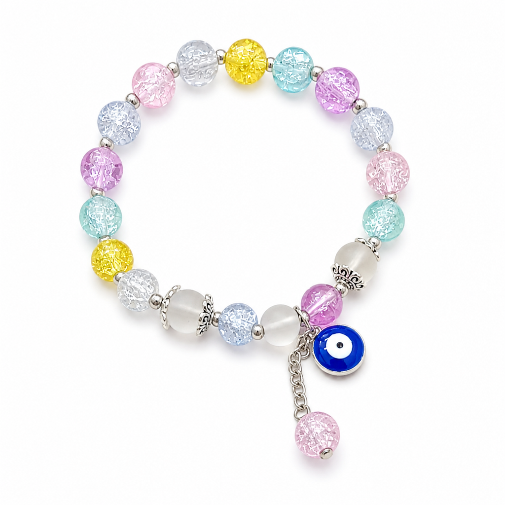 The99Jewel Colorful Crackle Glass Beads Evil Eye Bracelet  For Women & Girls