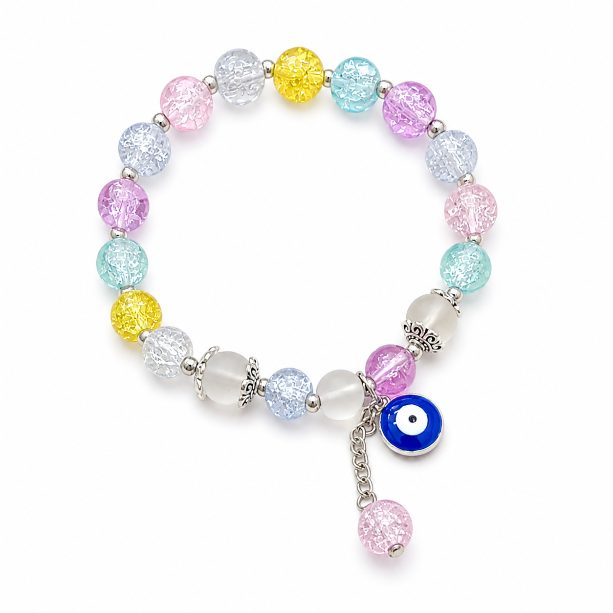 The99Jewel Colorful Crackle Glass Beads Evil Eye Bracelet  For Women & Girls