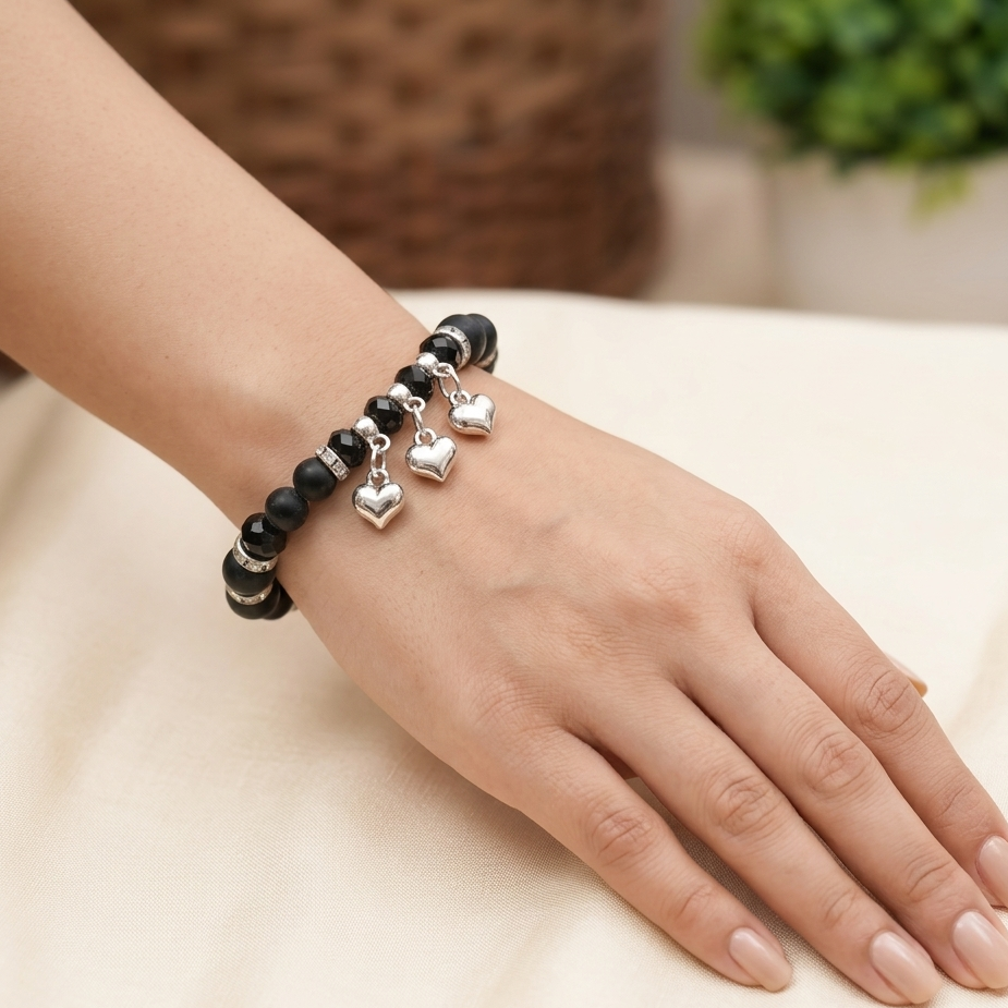 The99Jewel Cute Little Heart Charm Beaded Bracelet  For Women & Girls