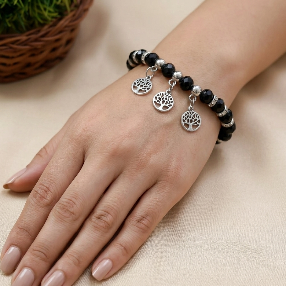 The99Jewel Minimal Black Crystal Beads Bracelet For Women & Girls