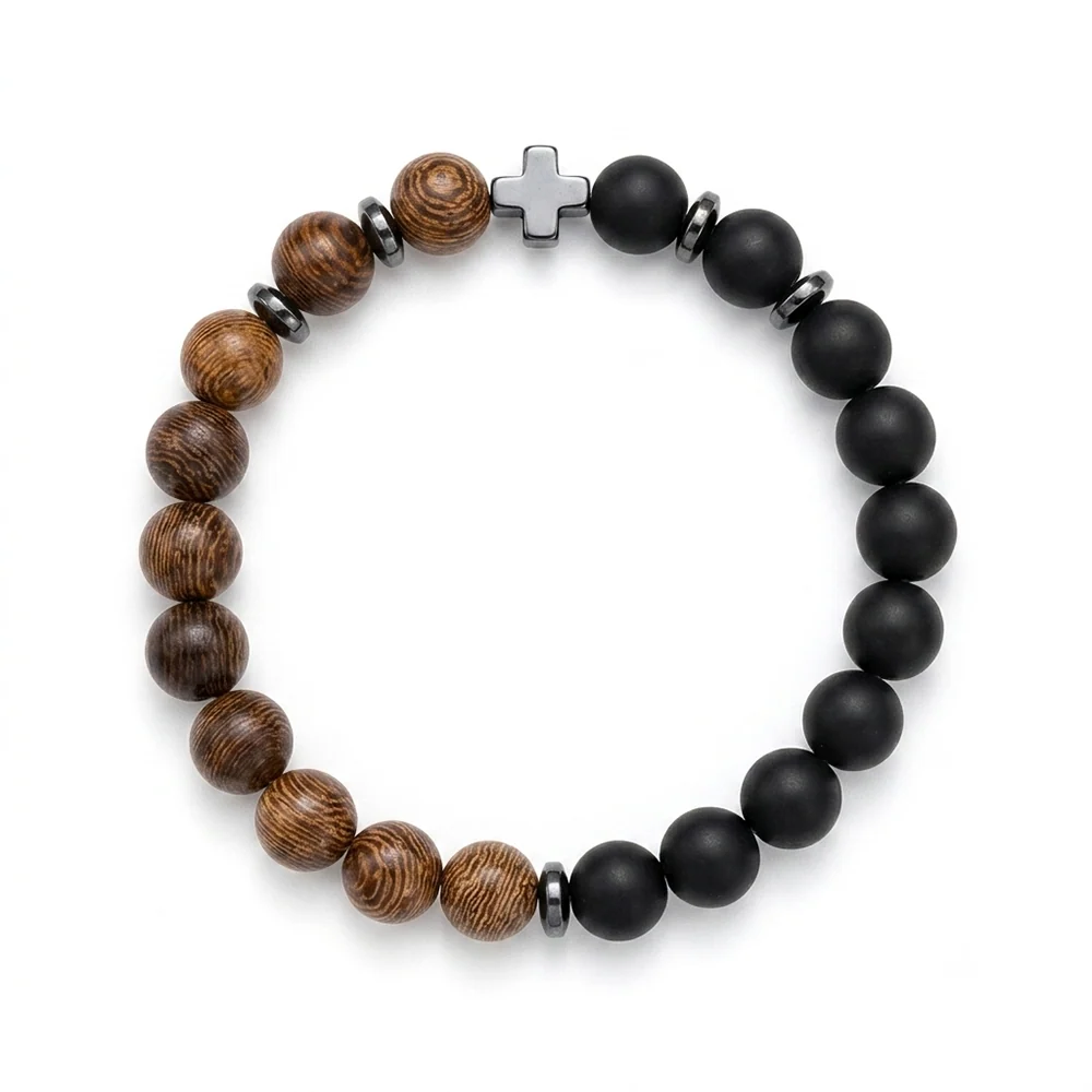 The99Jewel Stylish Wooden And Gun Metal Stylish Set of 3 Bracelet Combo For Men