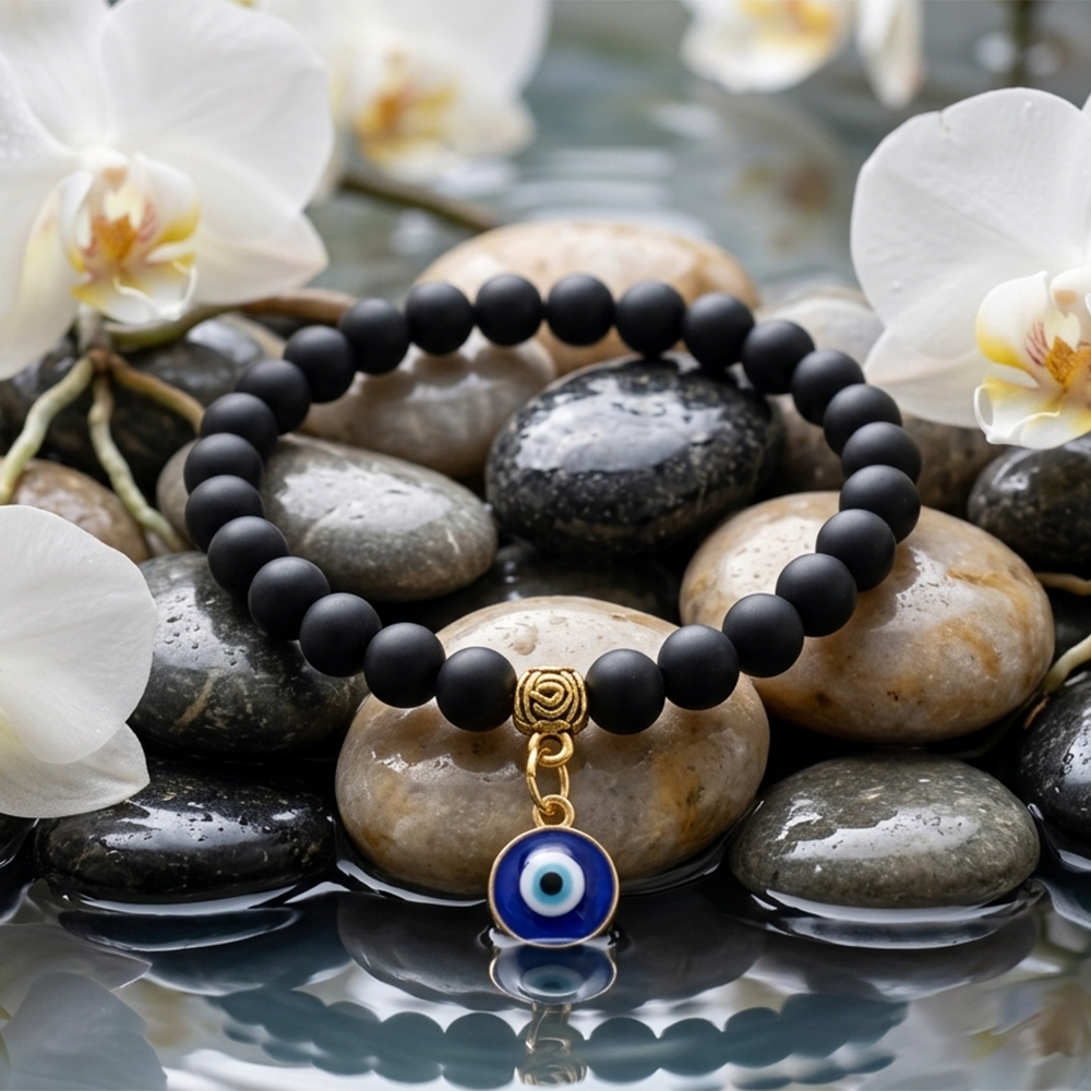 The99Jewel Black Beads Evil Eye Bracelet