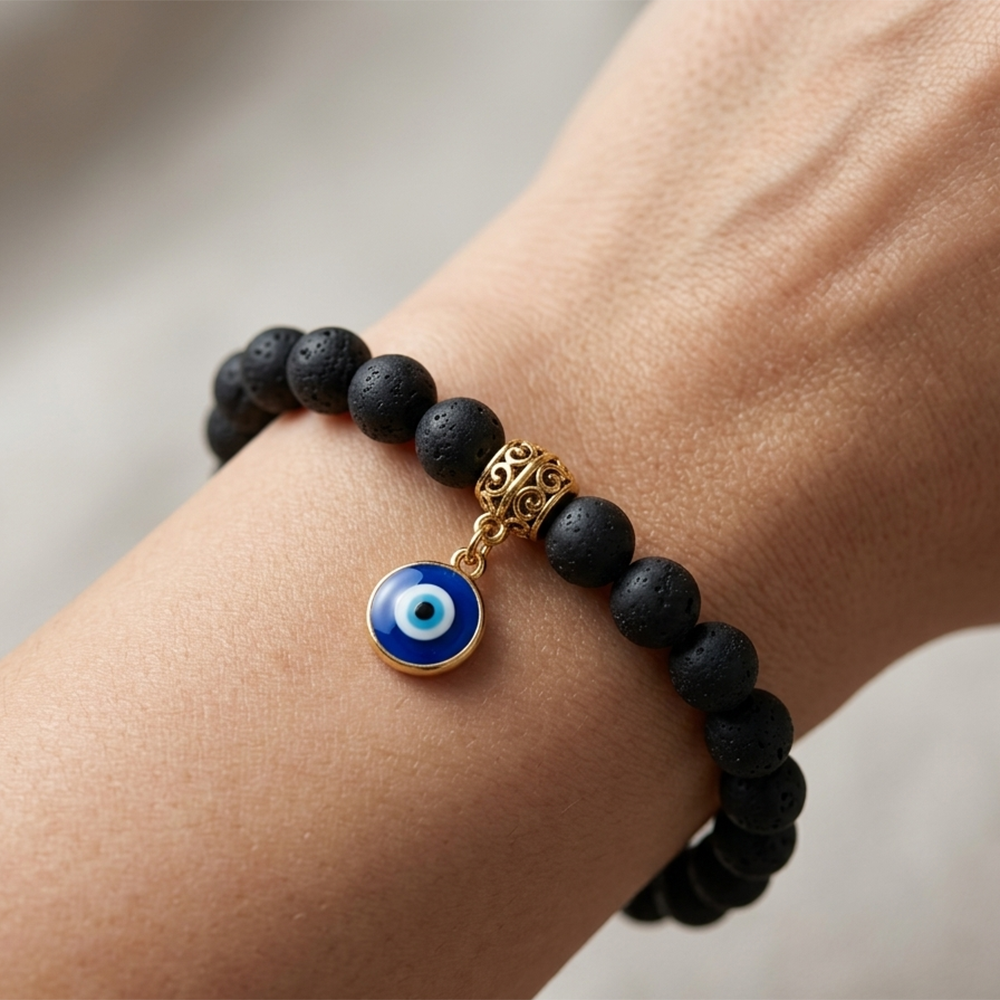 The99Jewel Black Beads Evil Eye Bracelet