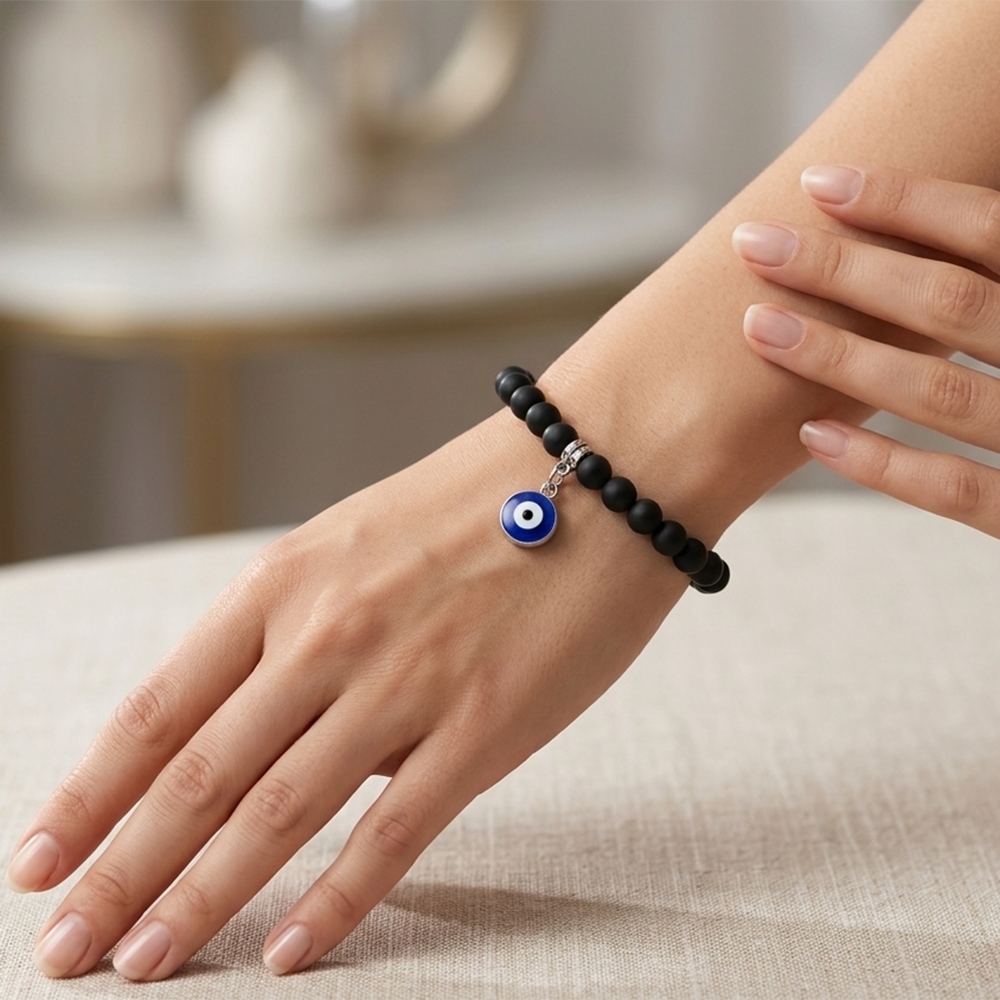 The99Jewel Black Beads Evil Eye Bracelet
