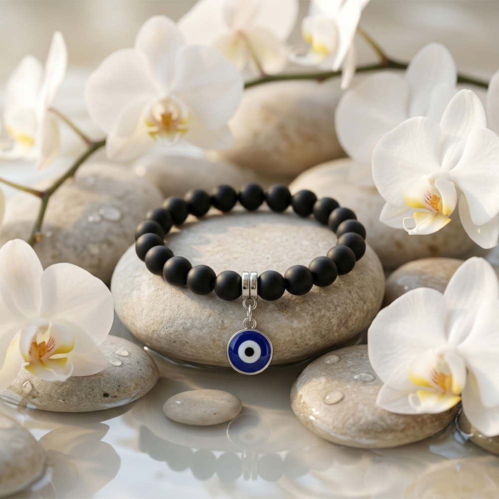 The99Jewel Black Beads Evil Eye Bracelet