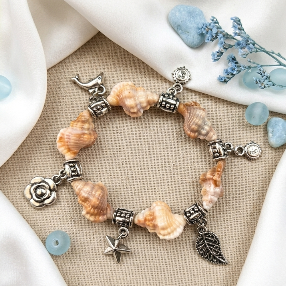 The99Jewel Minimalist Shell and Charms Stretch Bracelet for Women