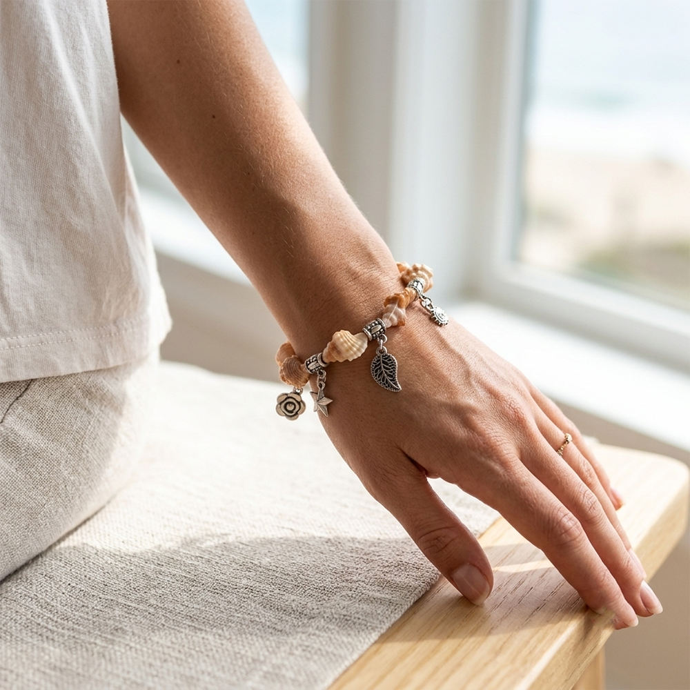 The99Jewel Minimalist Shell and Charms Stretch Bracelet for Women