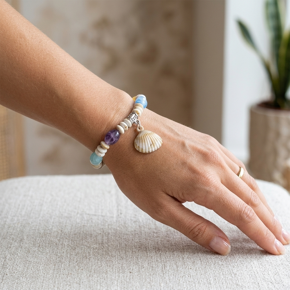 The99Jewel Minimalist Shell and Charms Stretch Bracelet for Women