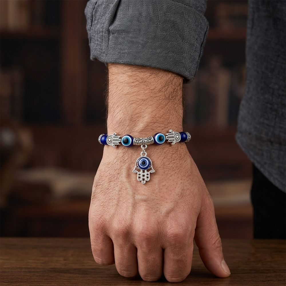 The99Jewel Evil Eye & Hamsa Hand Beaded Bracelet for Men