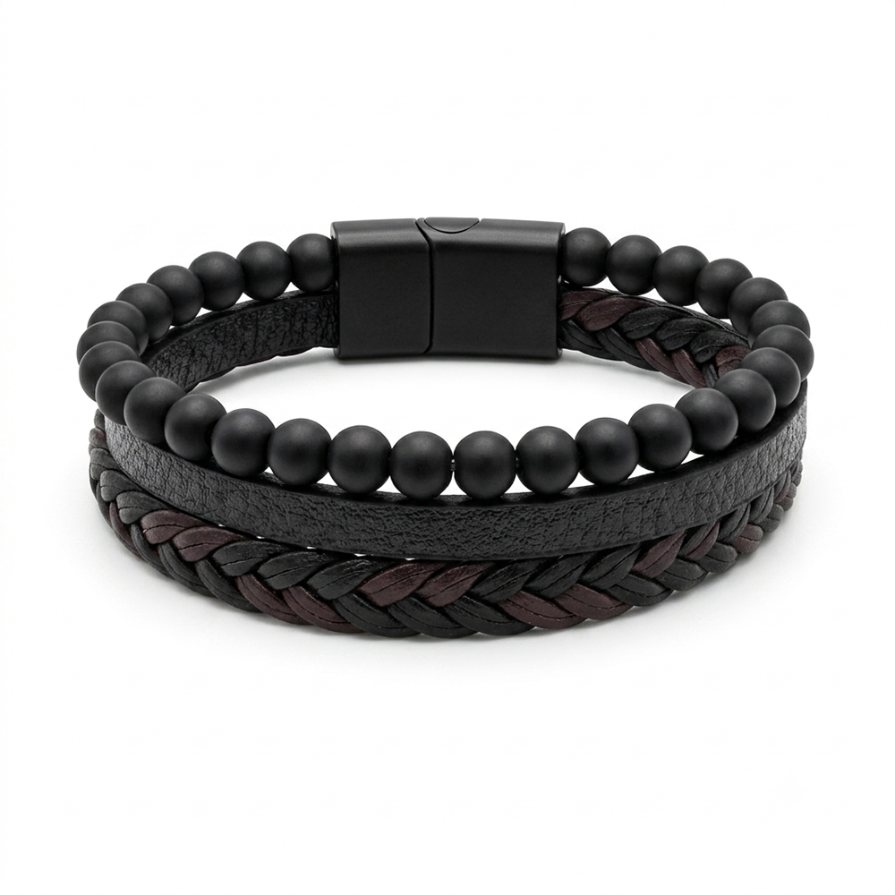 The99Jewel Layered Beaded Charm Bracelet with Woven Strap Design